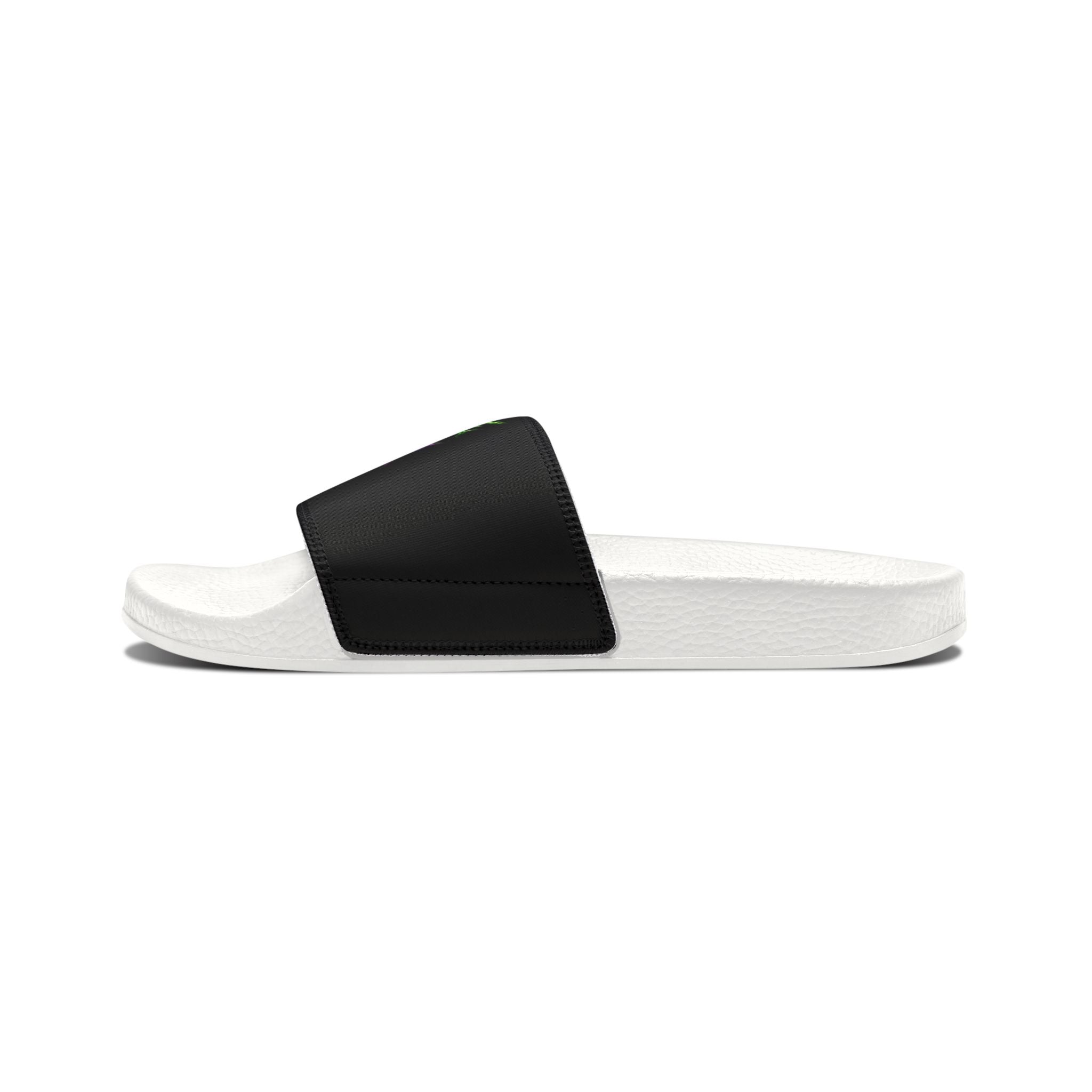 Men's Personalized Name Slides — Black Strap Sandals with Neon Green "Mike" Design