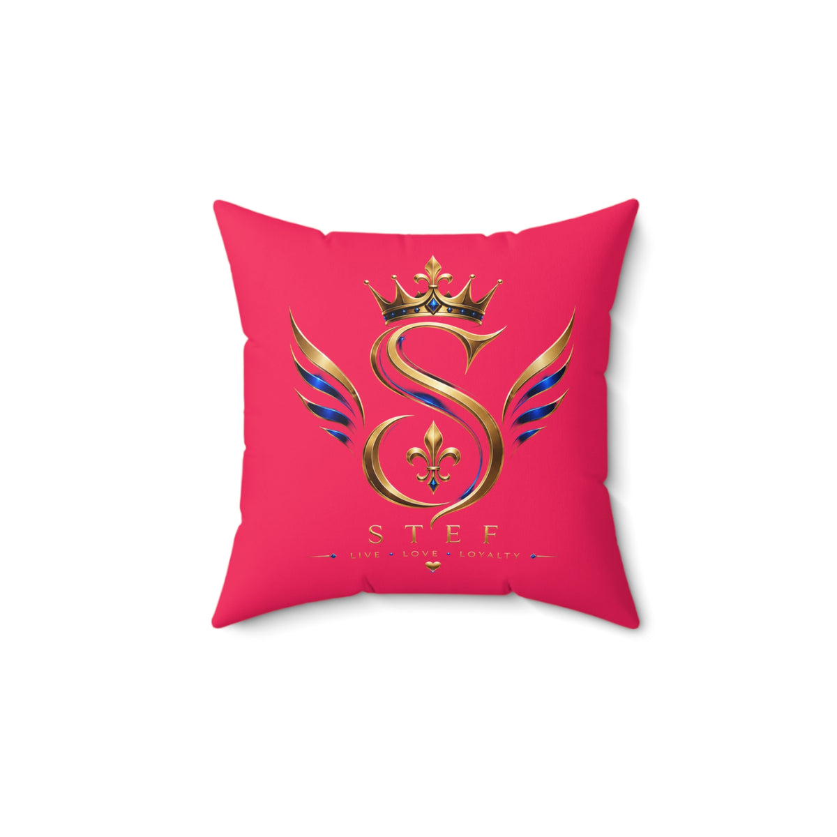 Monogram Crown Pillow — Personalized 'STEF' Gold Emblem Accent Cushion