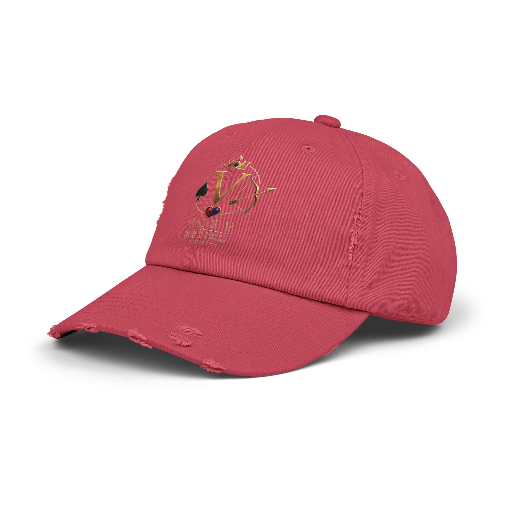 Distressed Black Cap — Miss V Crown & Card Emblem