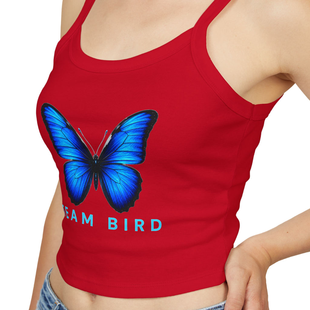 Team Bird Blue Butterfly Tank Top — Women's Spaghetti Strap Crop