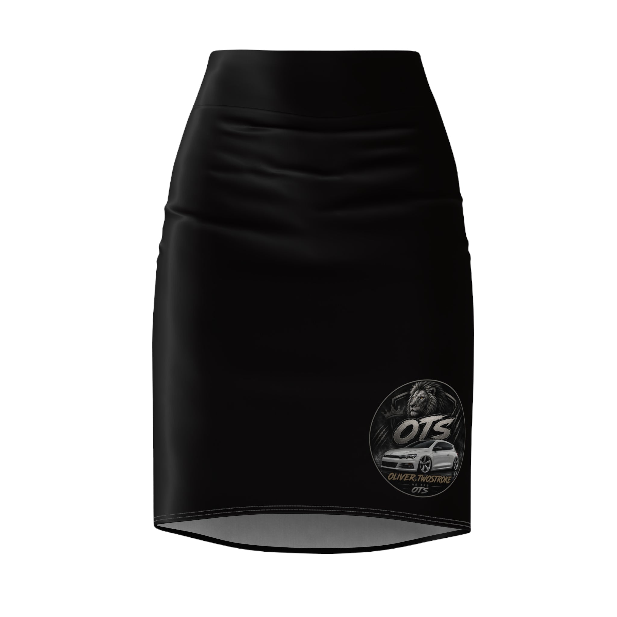 Black Pencil Skirt with Subtle Automotive Emblem – Sleek Office & Casual Wear