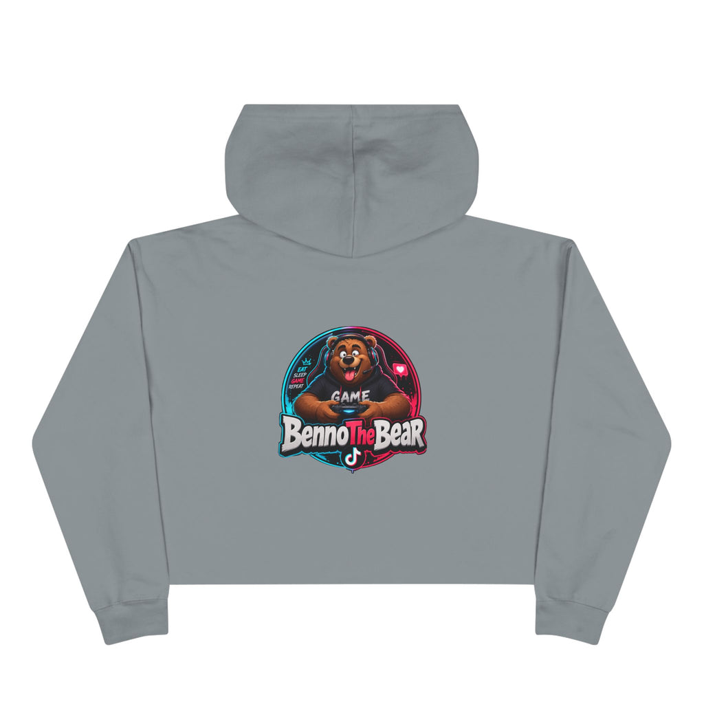 Benno The Bear Crop Hoodie — Cute Gamer Bear Logo Cropped Hoodie