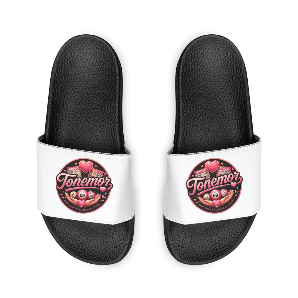 Slide Sandals — White Removable-Strap Slides with Pink 'Jammin' Heart' Logo