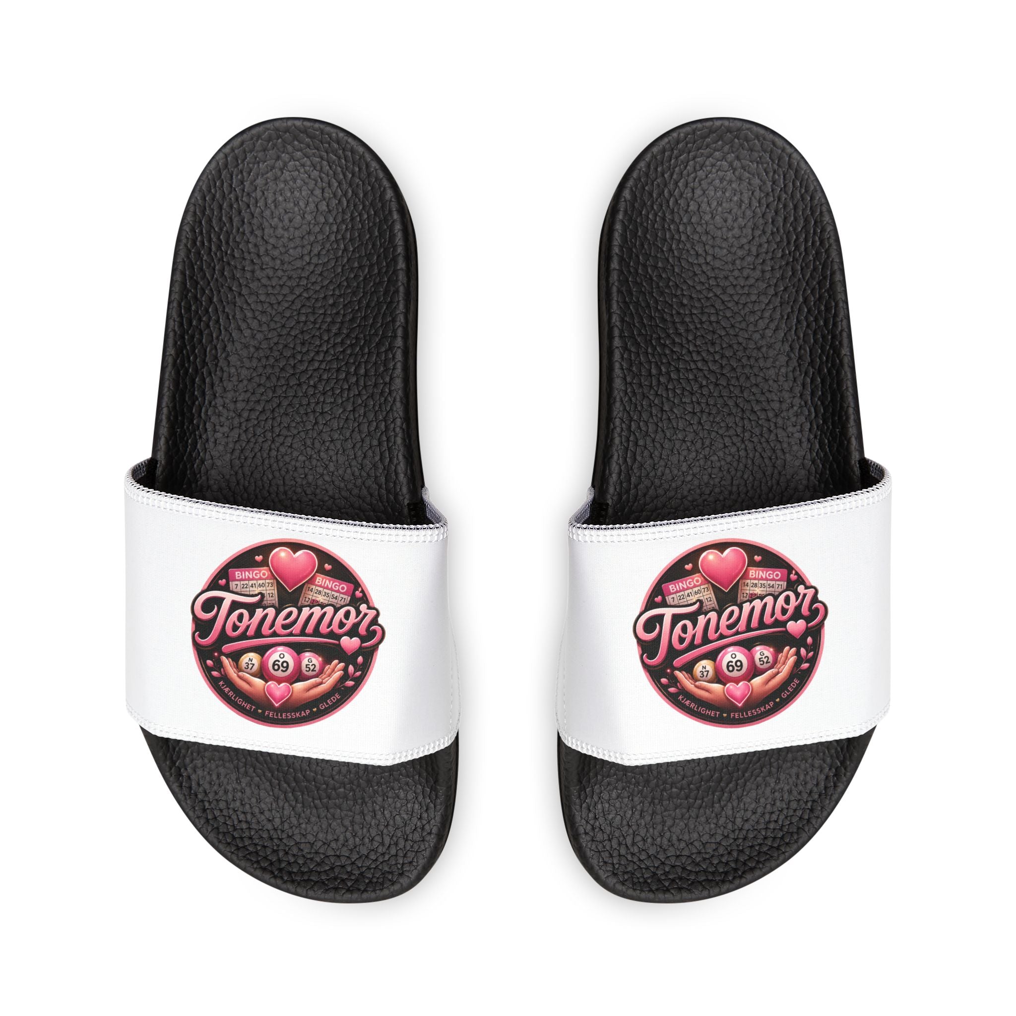 Slide Sandals — White Removable-Strap Slides with Pink 'Jammin' Heart' Logo