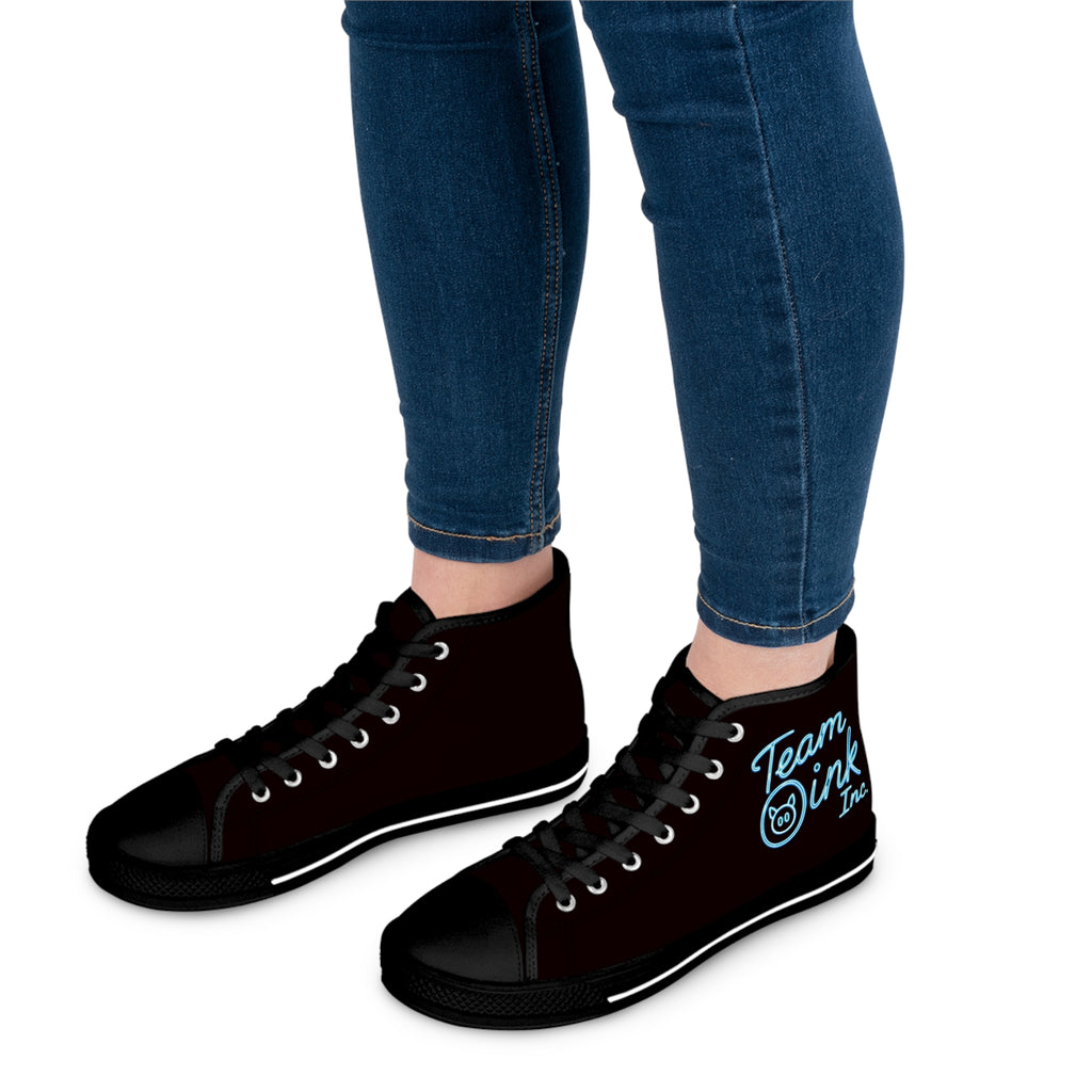 Women's High Top Sneakers — Retro Black Canvas with 'Team Pink Inc.' Script