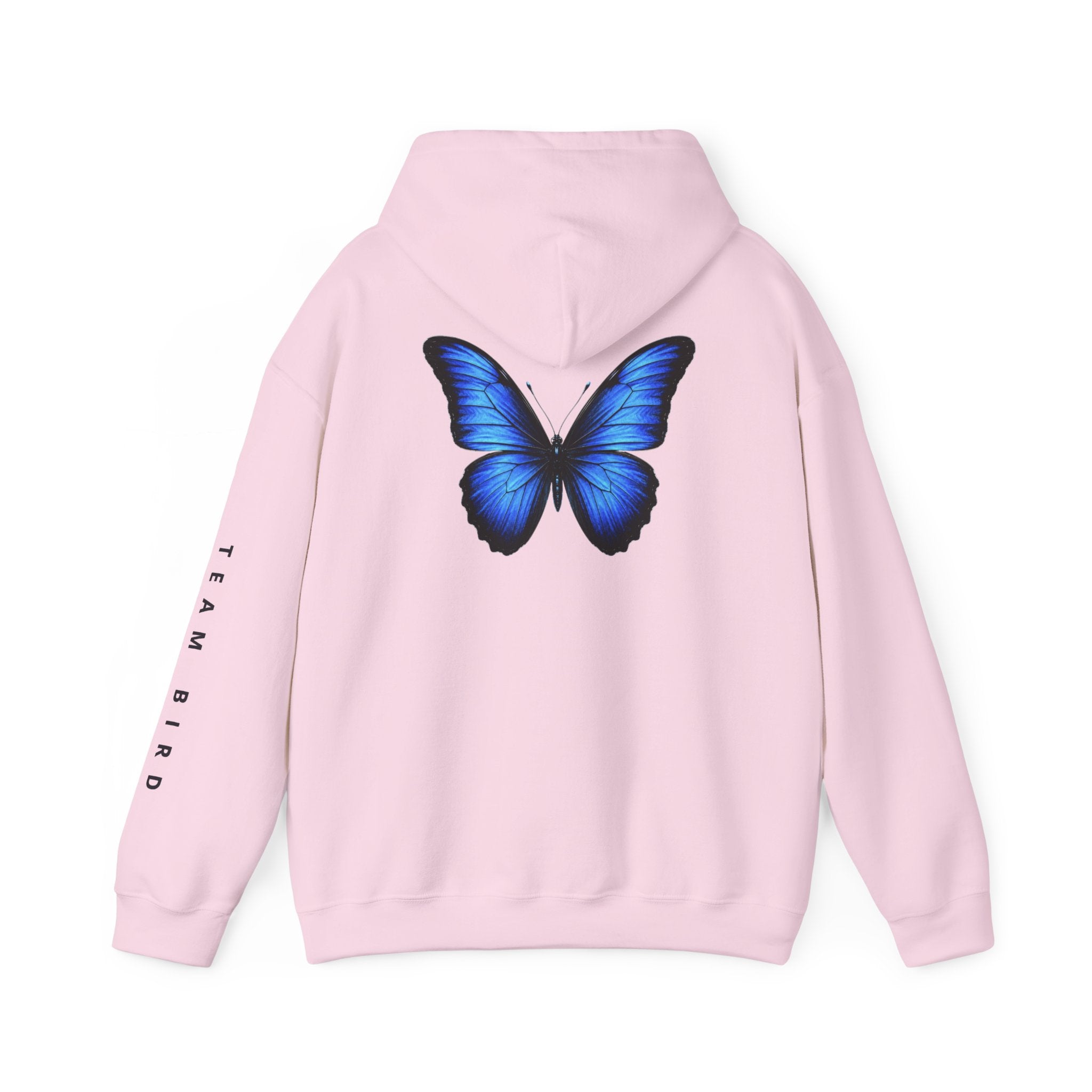 Butterfly Hoodie — "Team Bird" Blue Butterfly Graphic Hooded Sweatshirt
