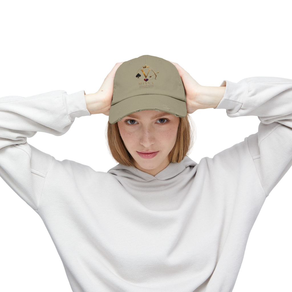 Distressed Black Cap — Miss V Crown & Card Emblem