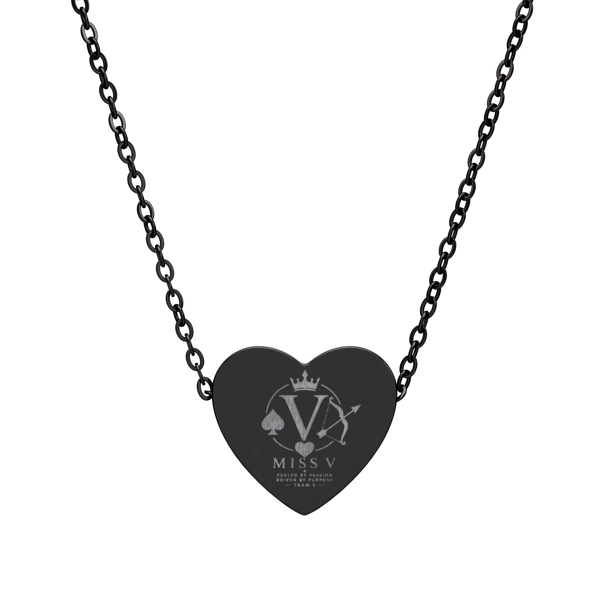 Miss V Engraved Heart Necklace — Personalized Crown & Initial Pendant