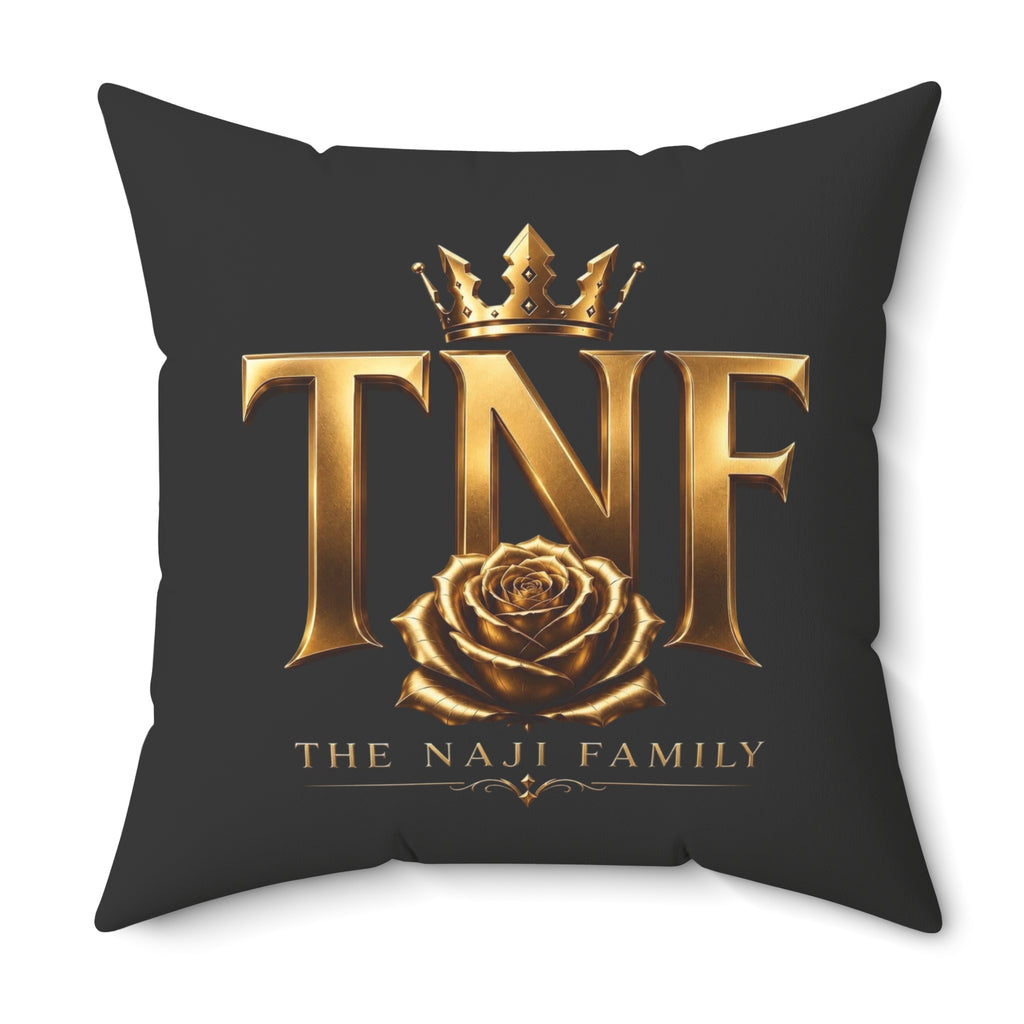 TNF The Naji Family Gold Logo Pillow — Decorative Square Throw Pillow