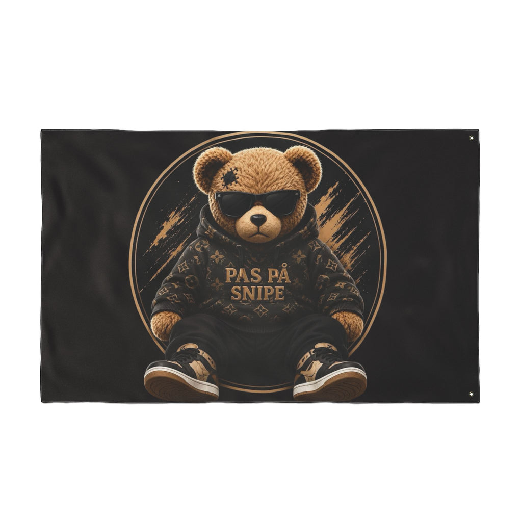 Double-Sided Flag — Cool Teddy Bear "Pas På Snipe" Outdoor Banner