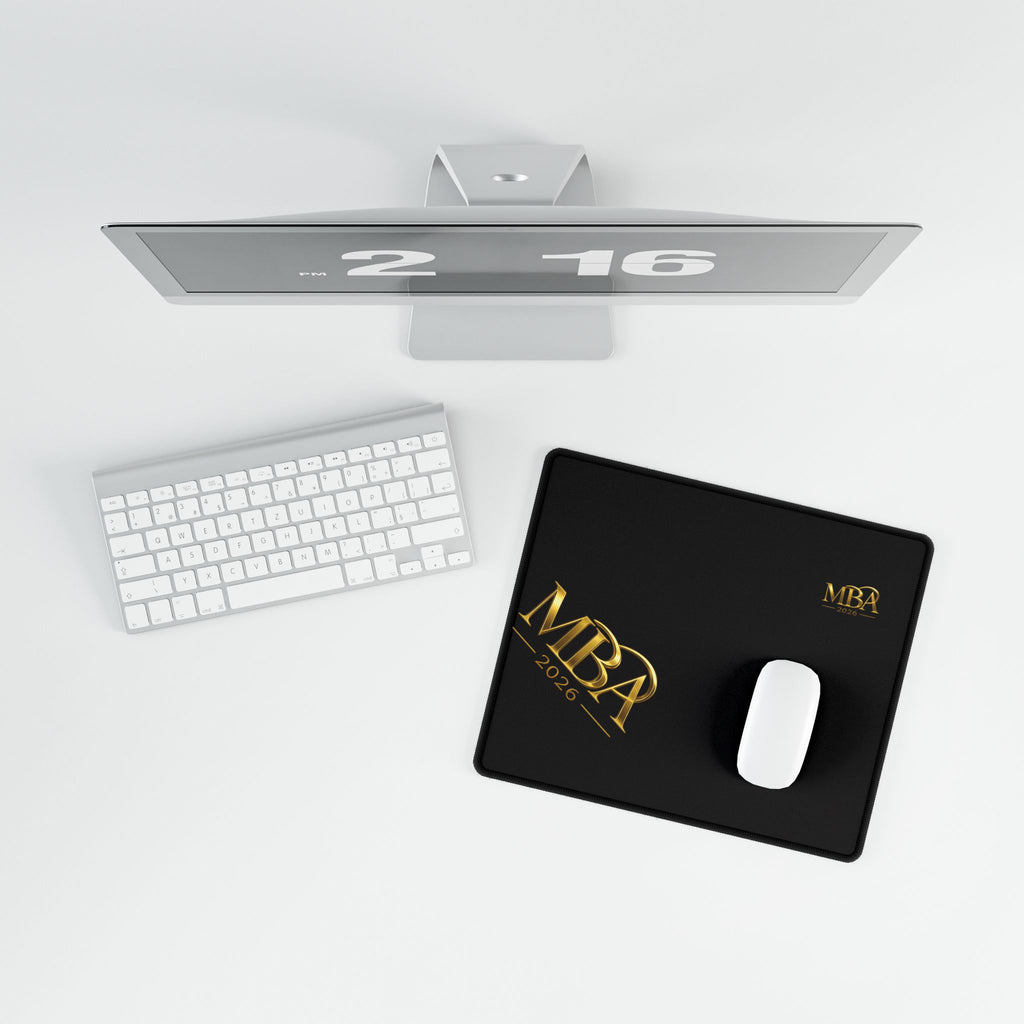 MBA 2026 Gold Logo Desk Mat — Luxury Black Extended Desk Pad for Graduates & Professionals