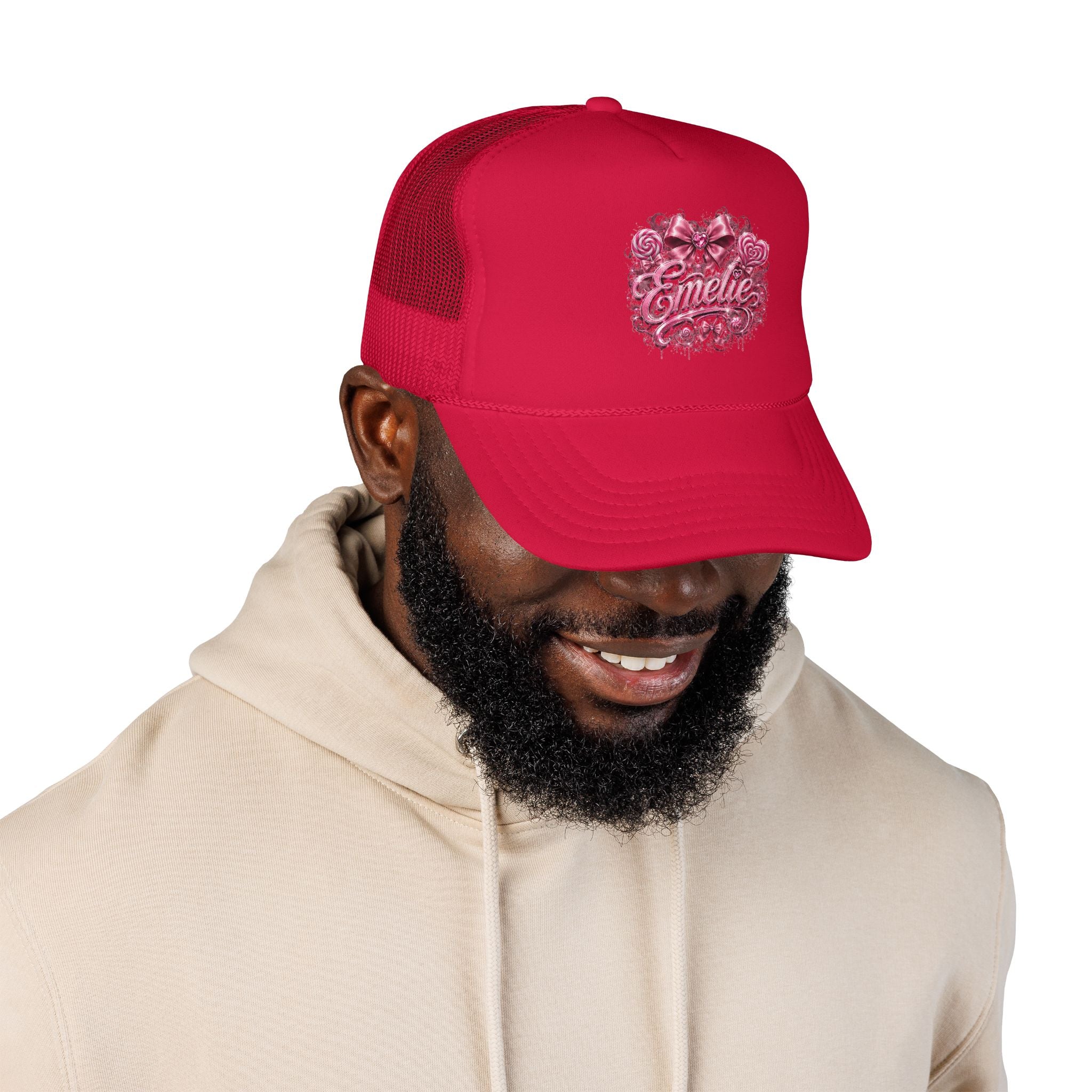 Trucker Hat — Pink Floral 'Enele' Bow Logo