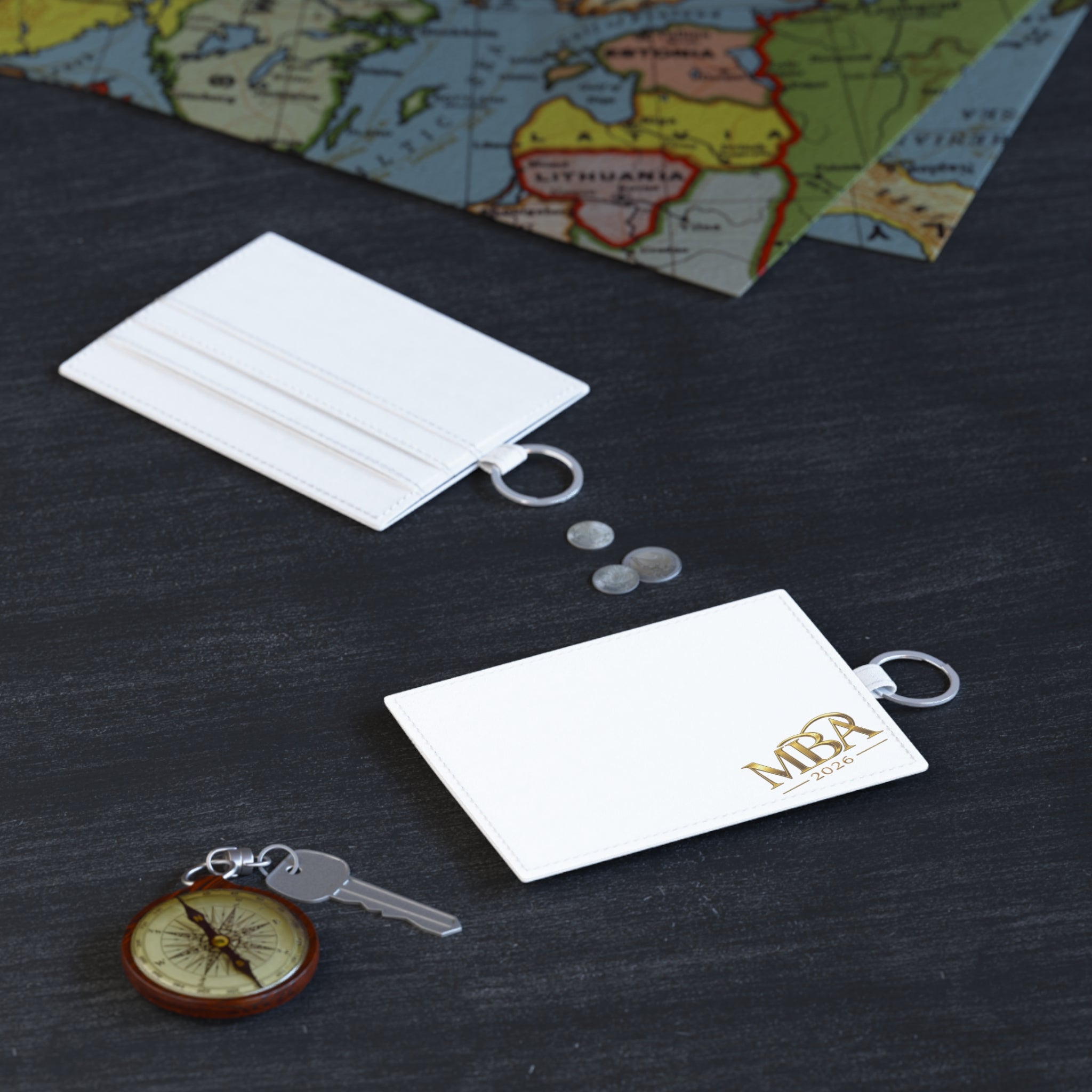 MBA 2026 Saffiano Leather Card Holder — Slim ID & Credit Card Wallet with Keyring