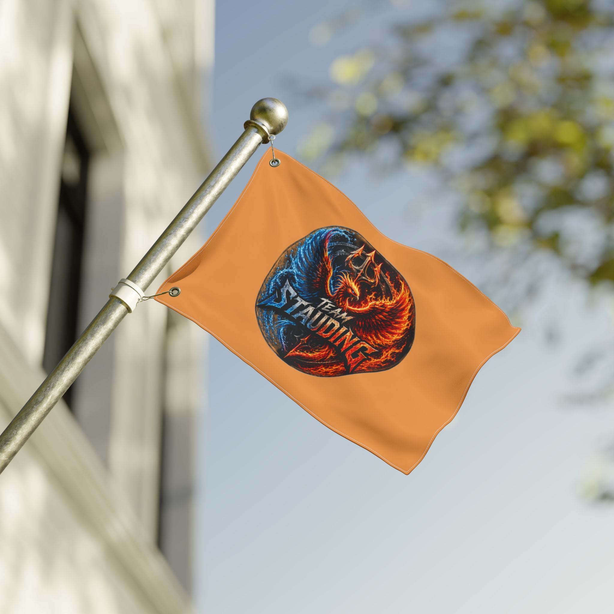 Team Stauding Double-Sided Flag — Fiery Phoenix Logo Outdoor Banner