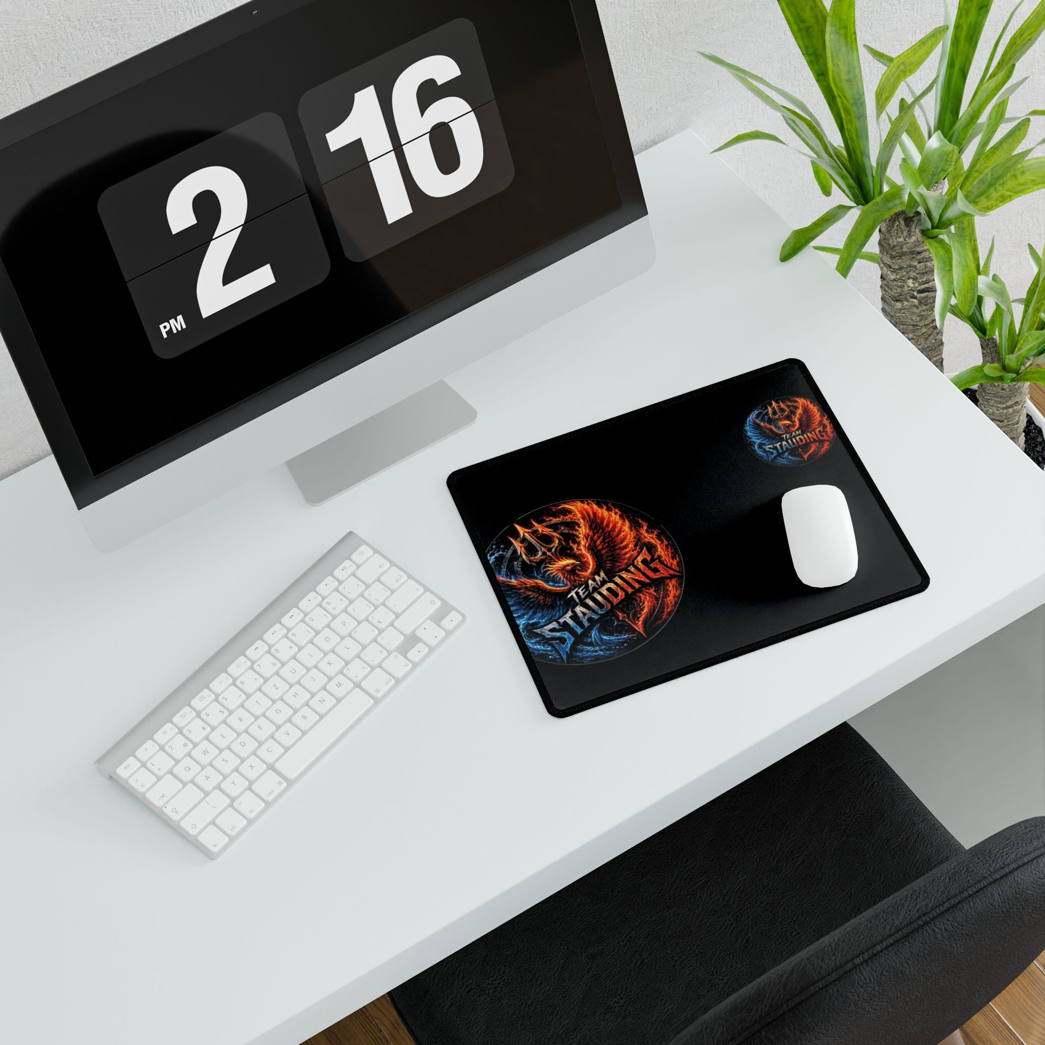 Gaming Desk Mat — Large Black Mouse Pad with Mascot