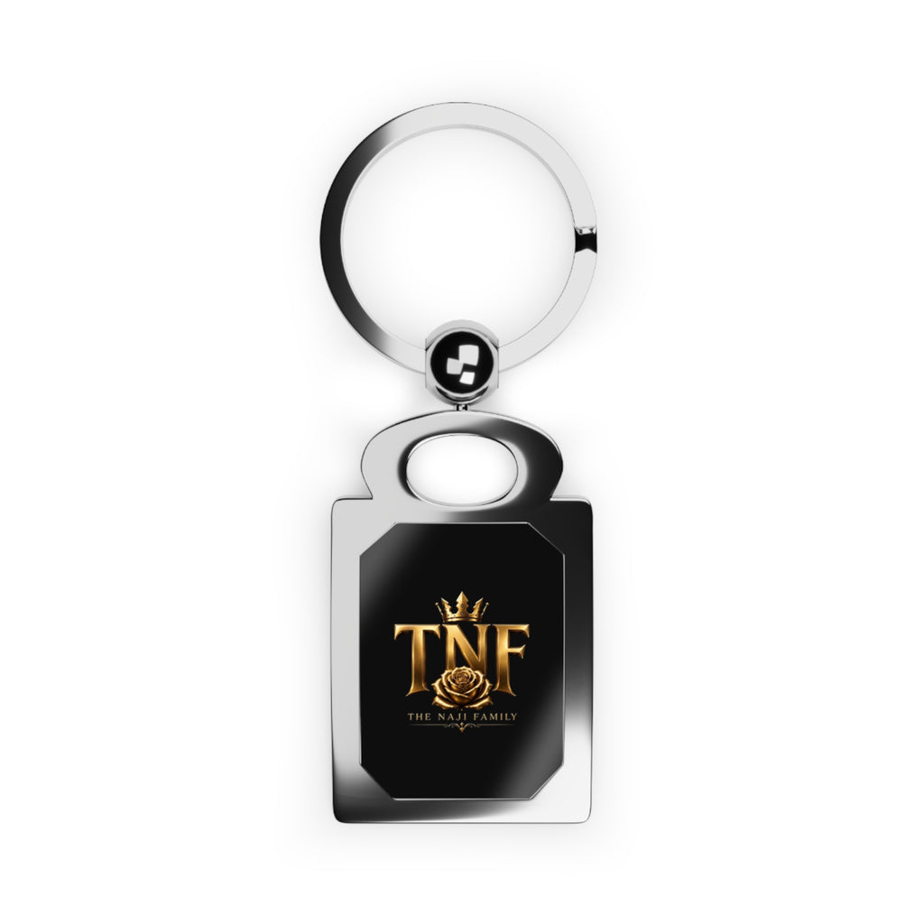 Rectangle Photo Keyring — Customizable Metal Photo Keychain with Gold Emblem