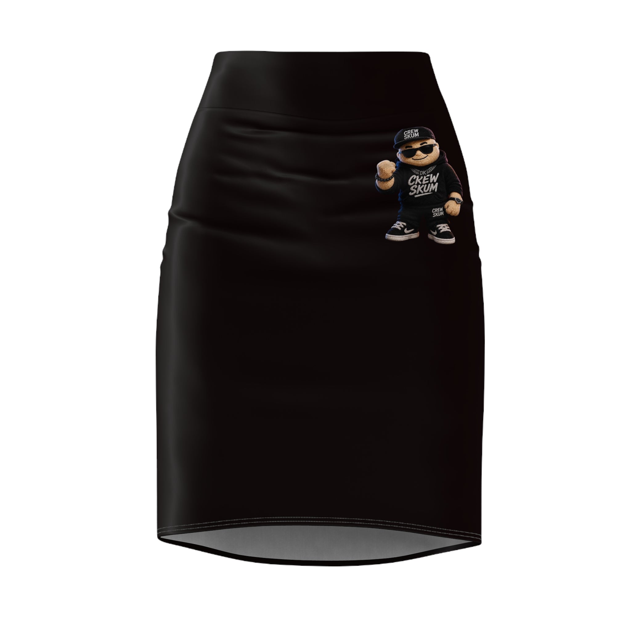 Pencil Skirt — Black Mini with Cute Crew Skum Character Print