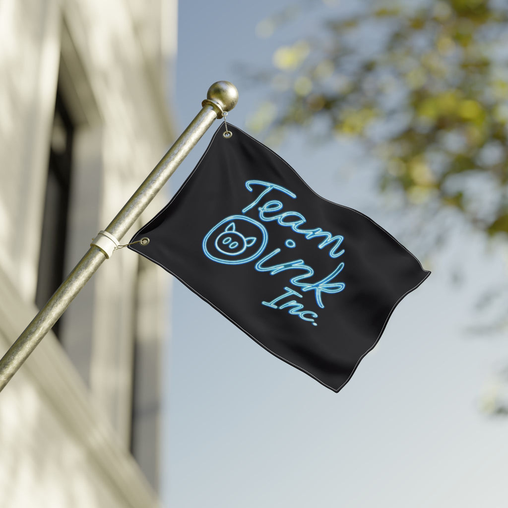Team Oink Inc. Double-Sided Flag — Neon Script Pig Logo