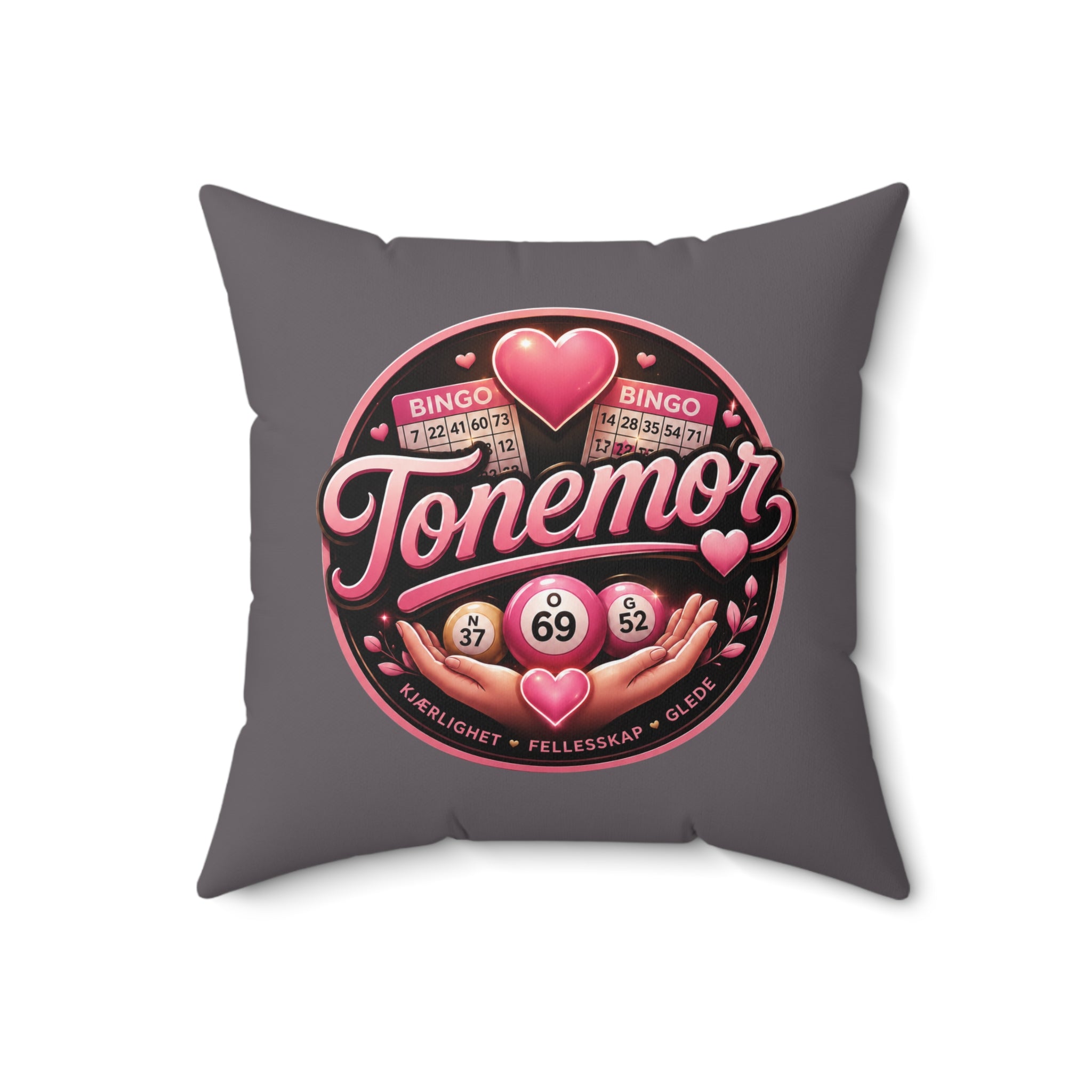 Bingo Tonemor Decorative Square Pillow — Retro Pink Heart Bingo Ball Cushion