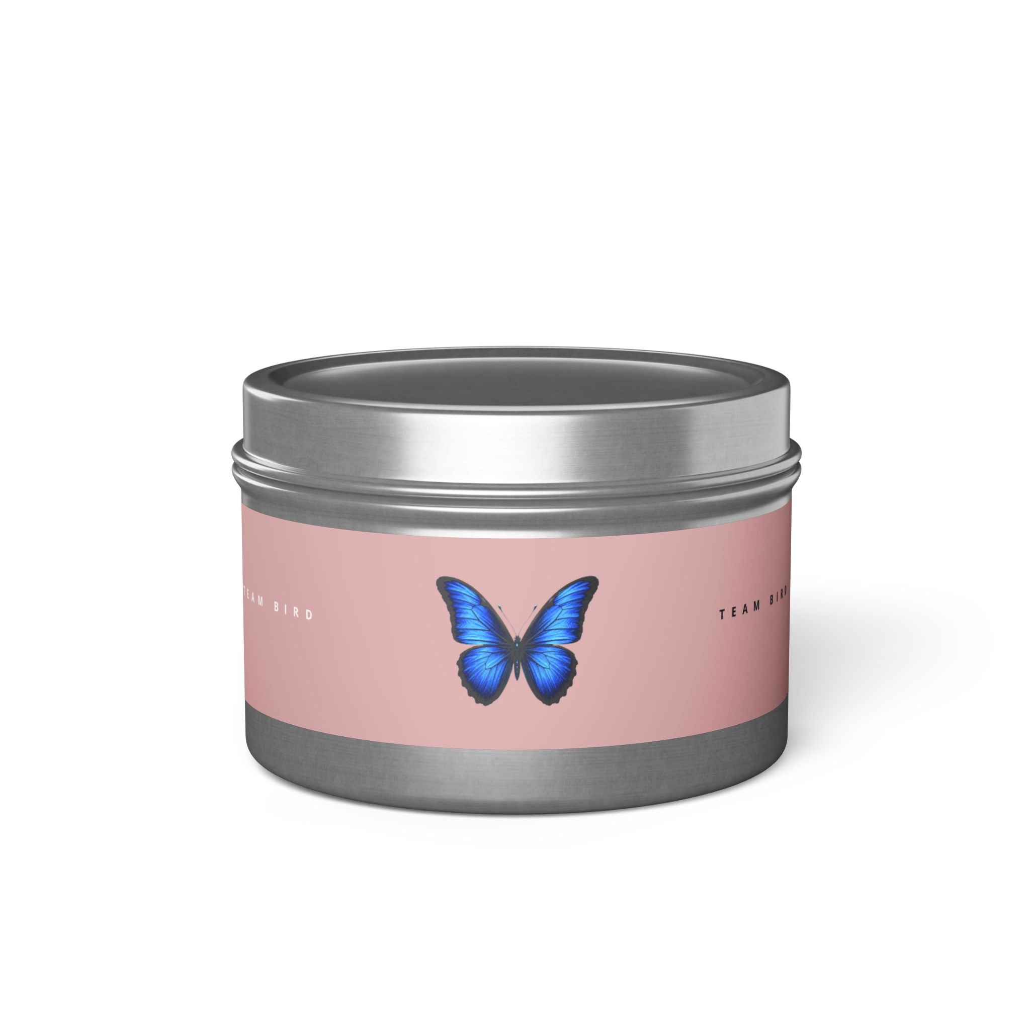 Butterfly Tin Candle — Floral & Vanilla Scented Travel Candle, 'Team Bird' Pink Label