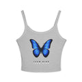 Blue Butterfly Crop Tank — "Team Bird" Women's Spaghetti Strap Top