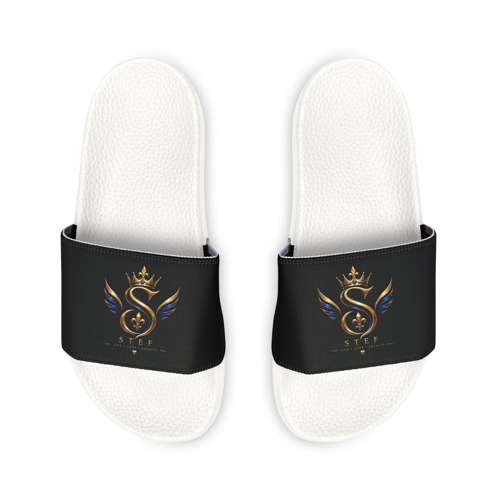 Slide Sandals — Black Strap with Gold Serpent Emblem