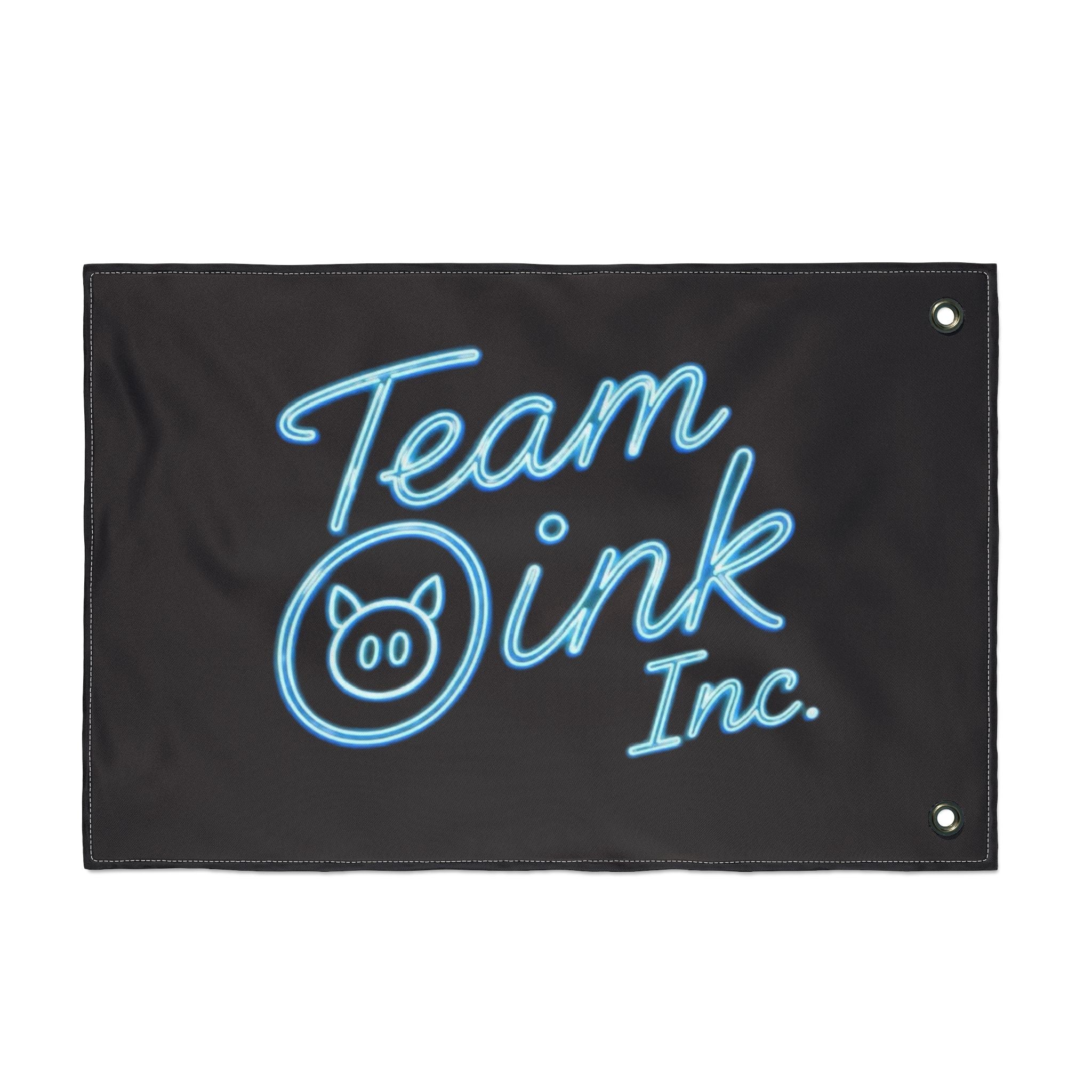 Team Oink Inc. Double-Sided Flag — Neon Script Pig Logo