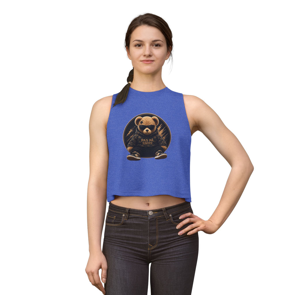 Cute Teddy Bear Graphic Crop Top — "Pas På Snipé" Women's Tank