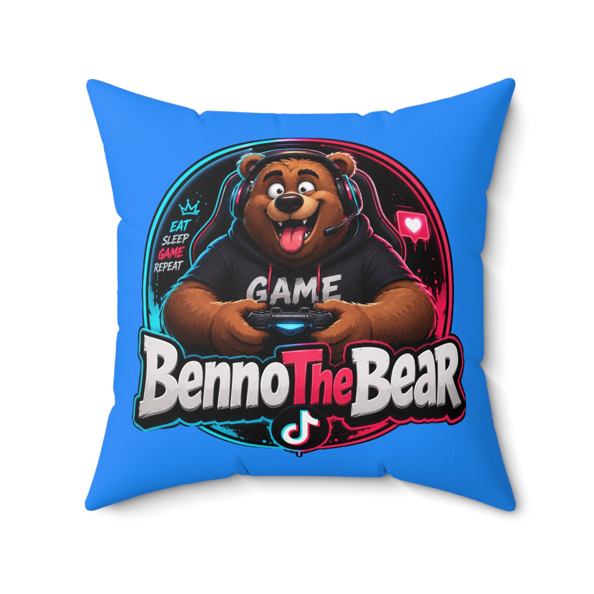 Benno The Bear Gaming Pillow — Cute Gamer Bear Decorative Throw Pillow