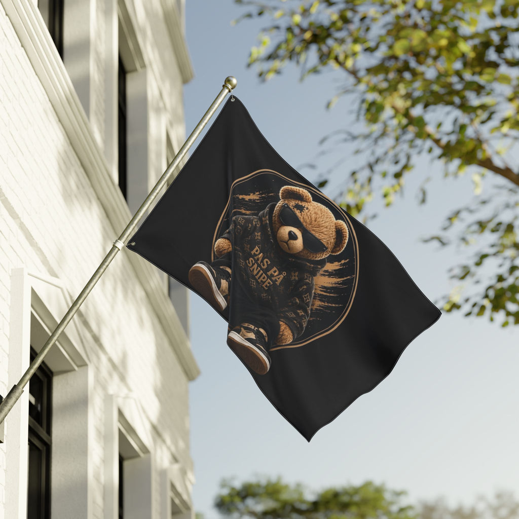 Double-Sided Flag — Cool Teddy Bear "Pas På Snipe" Outdoor Banner