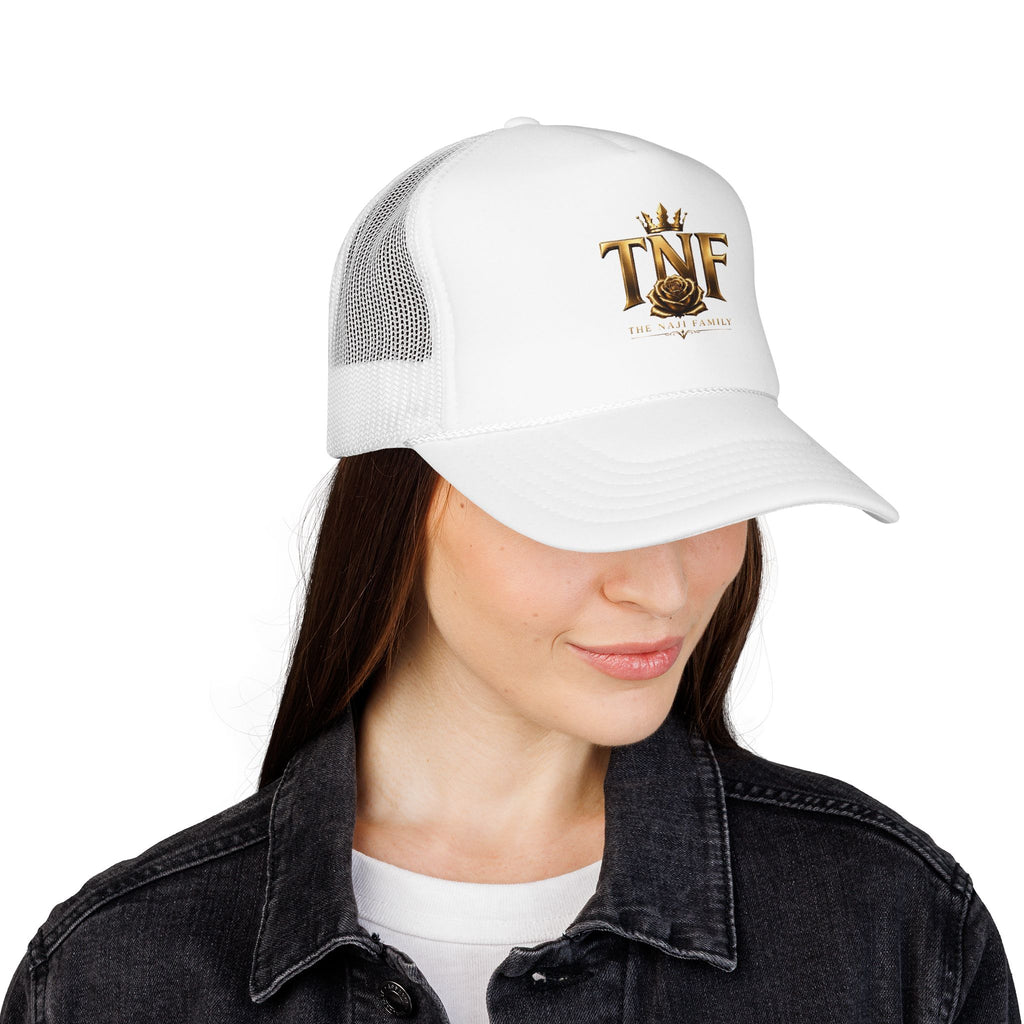 TNF Gold Rose Trucker Hat — The Dark Family Logo Foam Cap