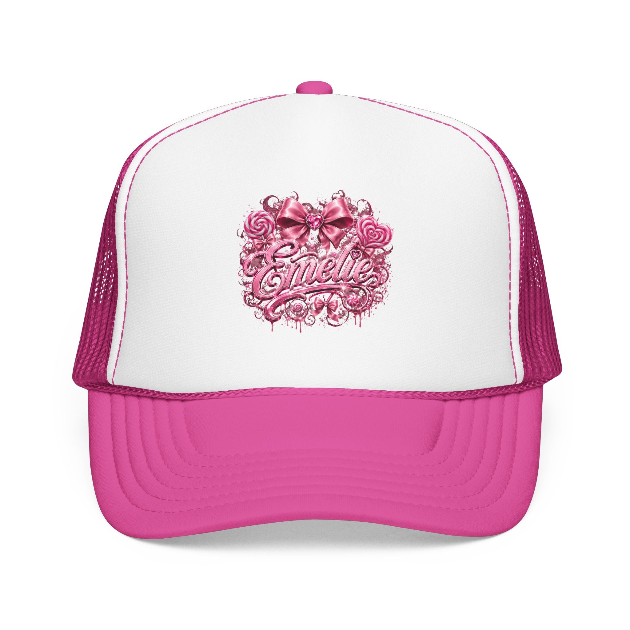 Trucker Hat — Pink Floral 'Enele' Bow Logo