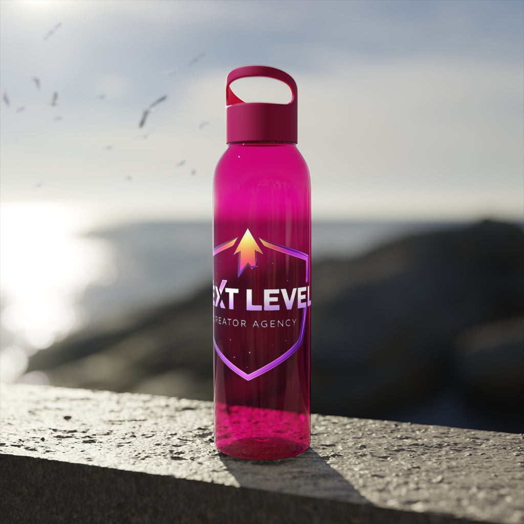 Sky Water Bottle — Clear Bottle with Gradient Arrow Logo (Next Level Creator Agency)