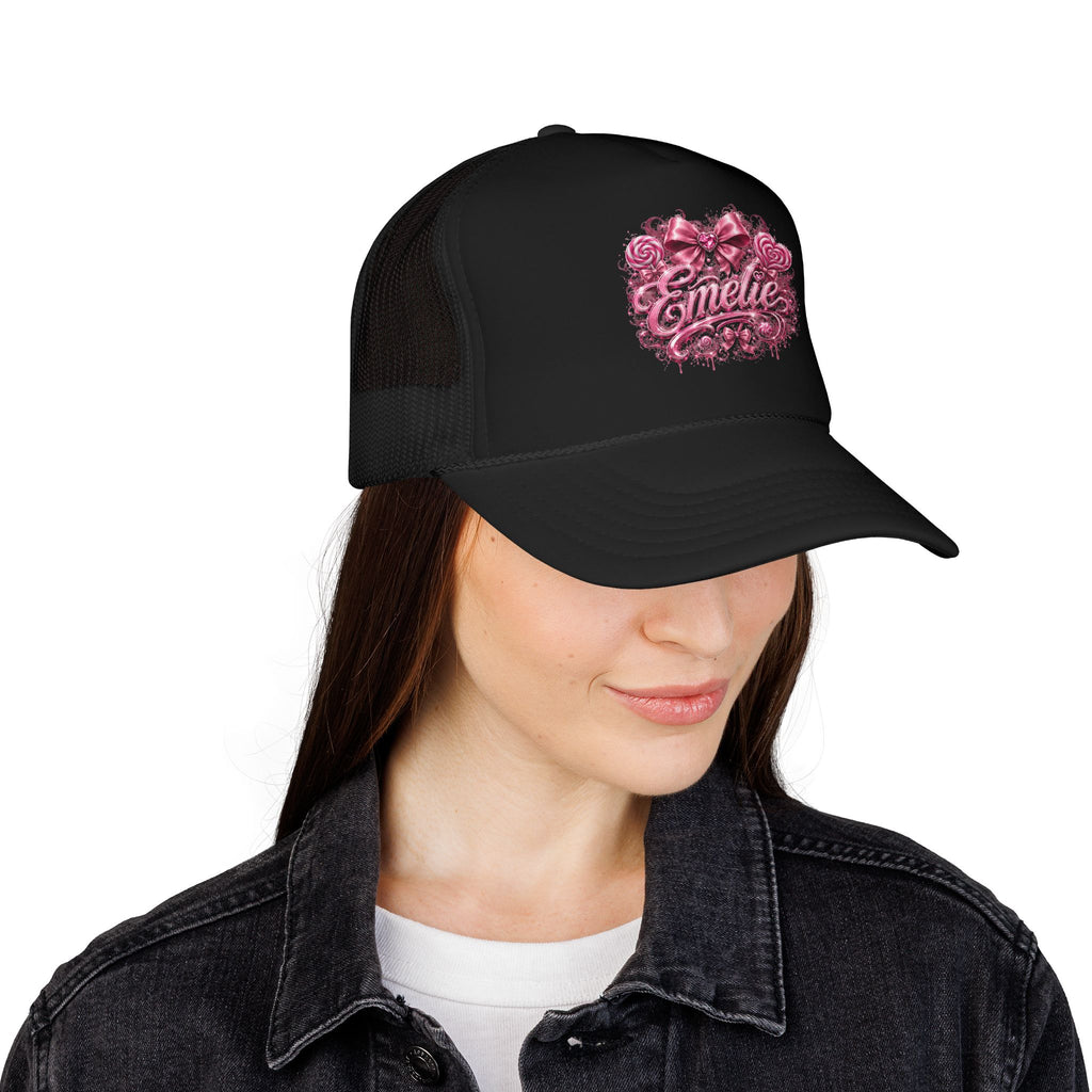 Trucker Hat — Pink Floral 'Enele' Bow Logo