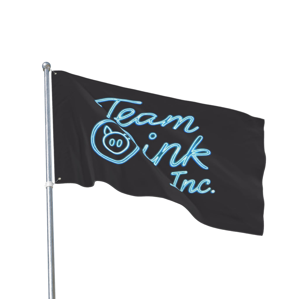 Team Oink Inc. Double-Sided Flag — Neon Script Pig Logo