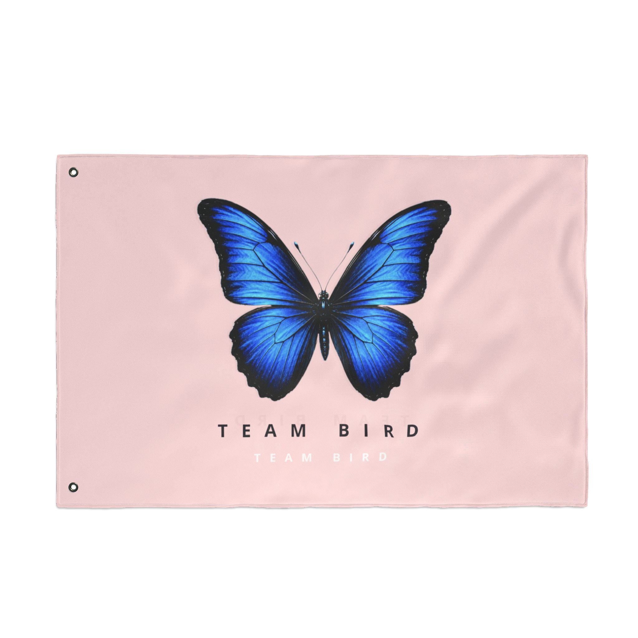 Double-Sided Flag — Pink Blue Butterfly "Team Bird" Garden Banner