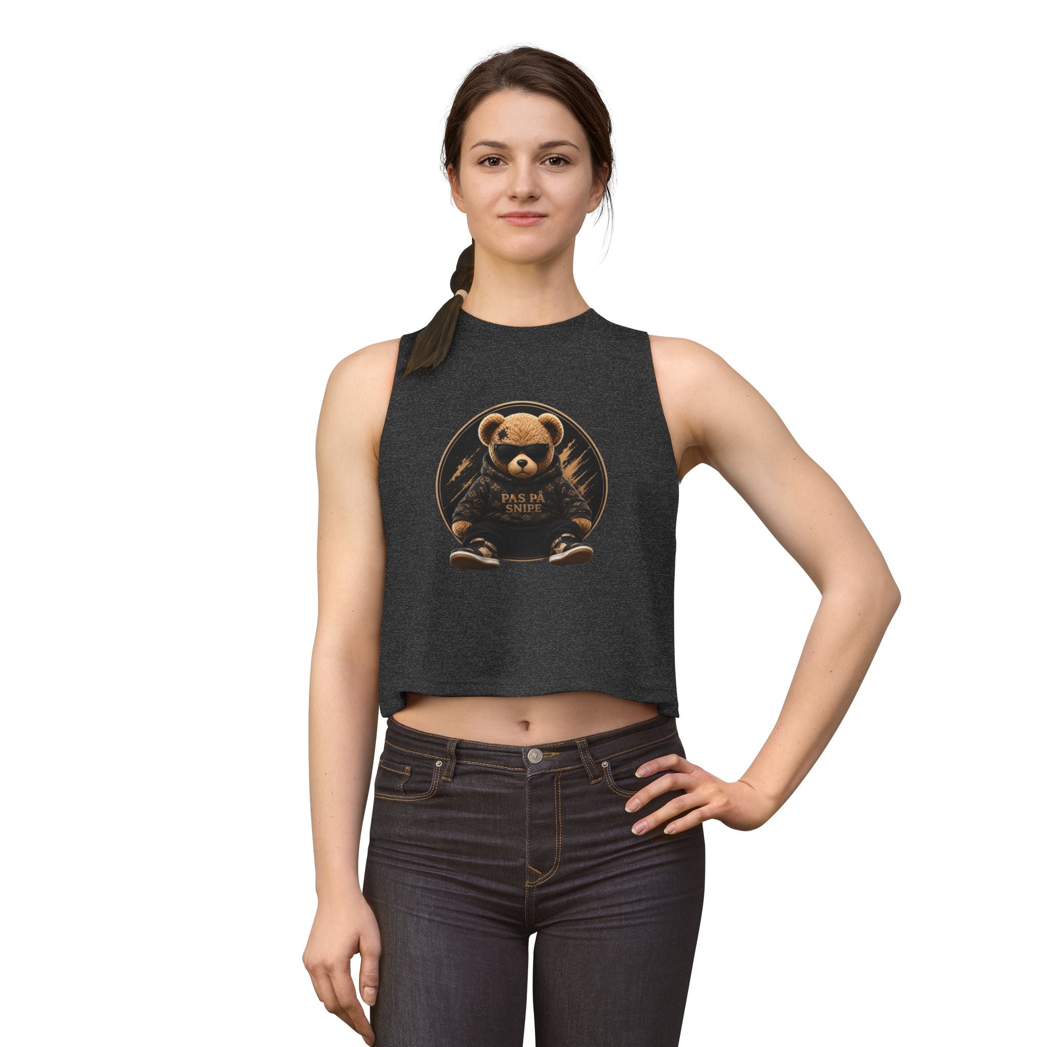 Cute Teddy Bear Graphic Crop Top — "Pas På Snipé" Women's Tank