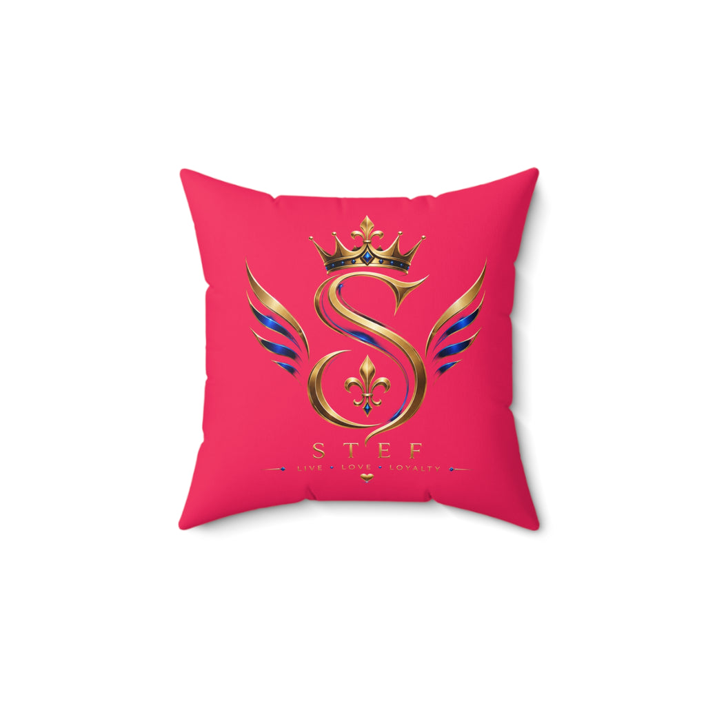 Monogram Crown Pillow — Personalized 'STEF' Gold Emblem Accent Cushion