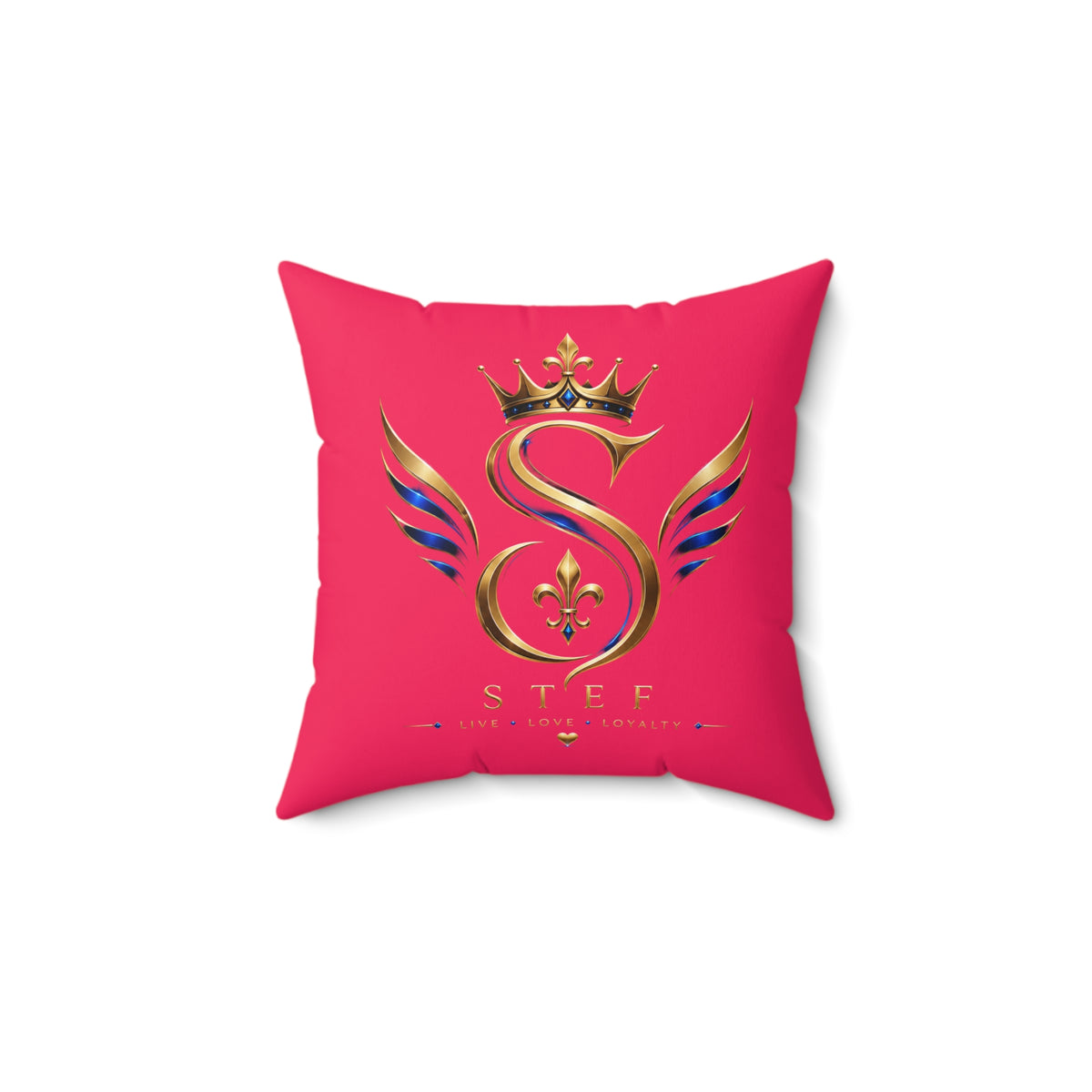 Monogram Crown Pillow — Personalized 'STEF' Gold Emblem Accent Cushion