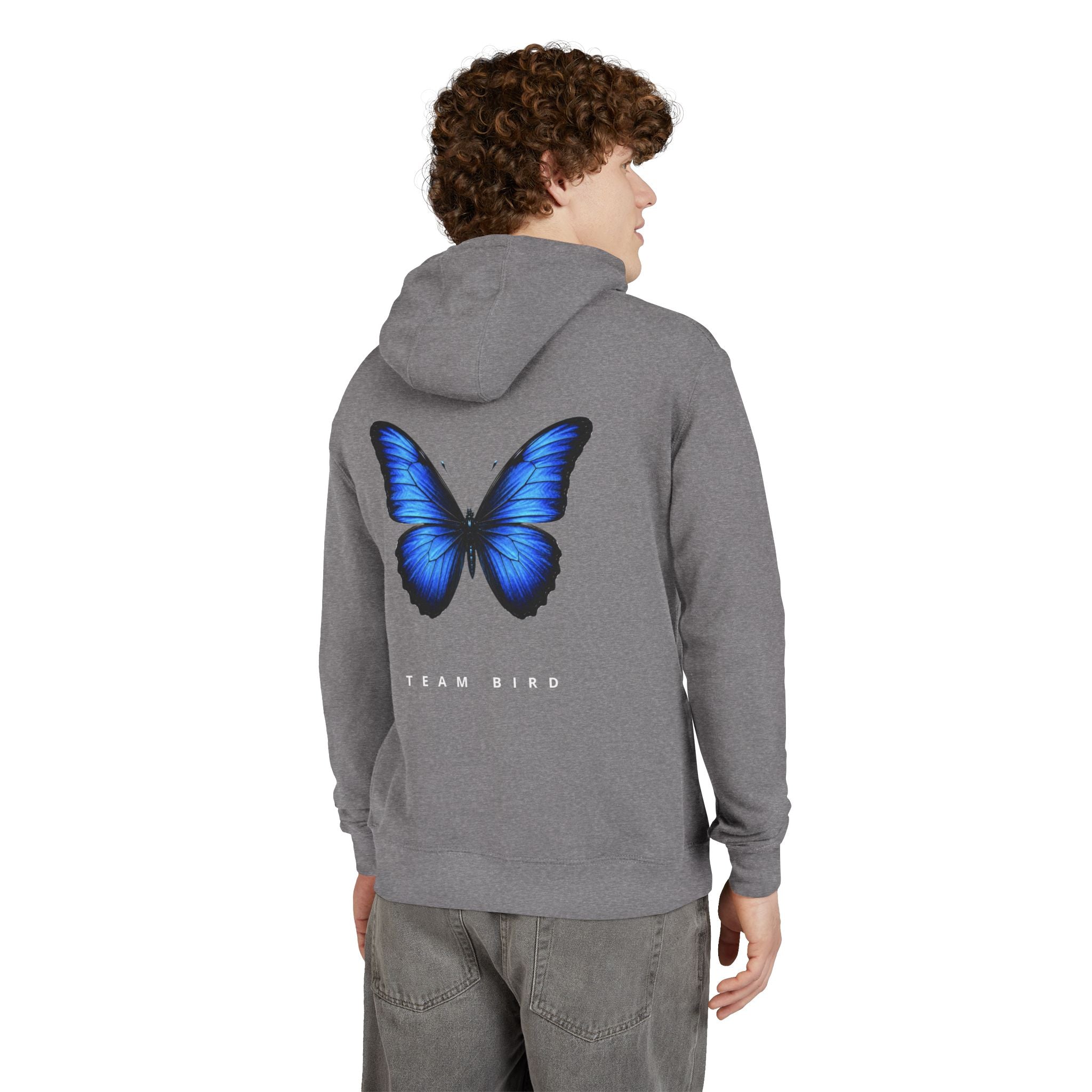 Butterfly Graphic Hoodie — "Team Bird" Blue Wing Pullover