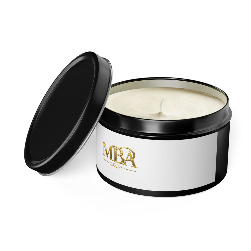 MBA 2026 Gold Logo Tin Candle — Luxury Scented Gift