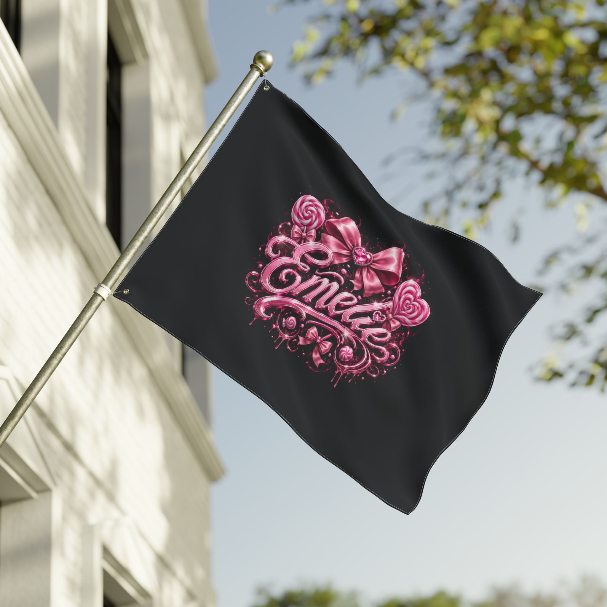 Personalized Pink Candy Name Flag — 'Emelie' Double-Sided Decorative Banner