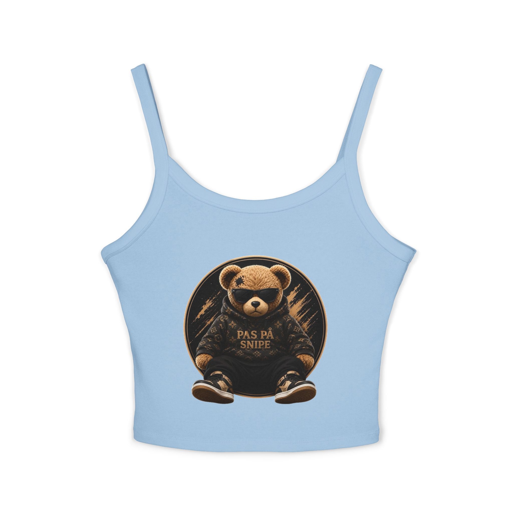 Teddy Bear Graphic Tank Top — "Pas På Snipe" Cute Vintage Bear Crop Top
