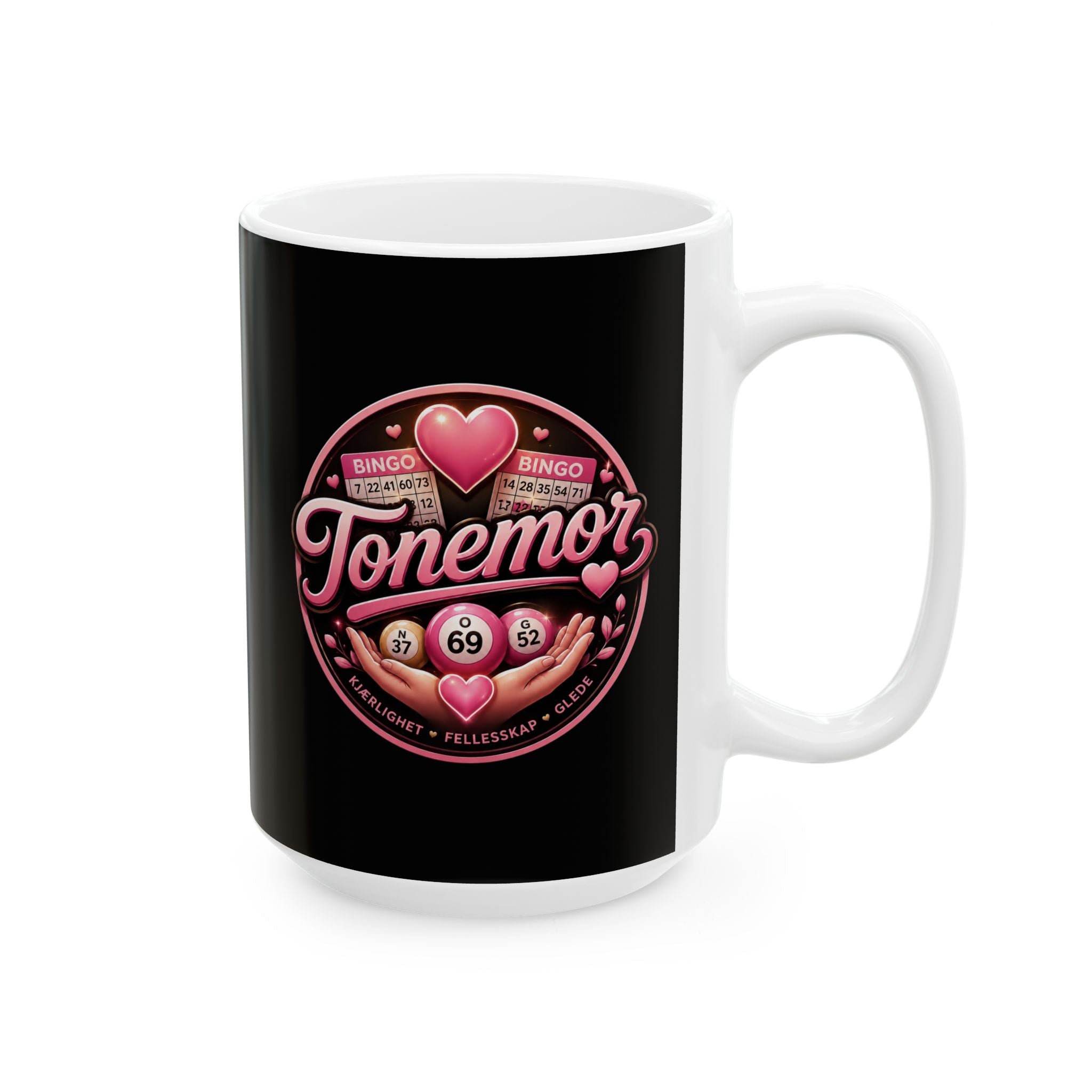 Bingo Tonemor Ceramic Mug — Pink Heart Bingo Lover Gift (11oz/15oz)