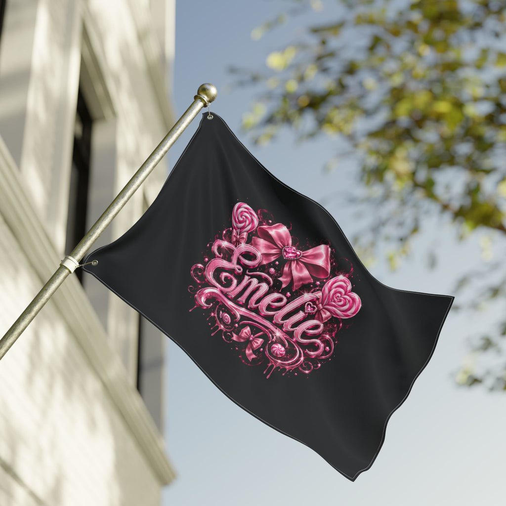 Personalized Pink Candy Name Flag — 'Emelie' Double-Sided Decorative Banner