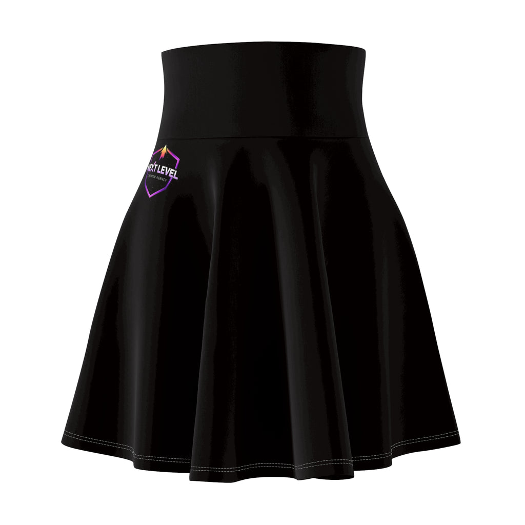 Black High-Waist Skater Skirt with Subtle Neon Logo