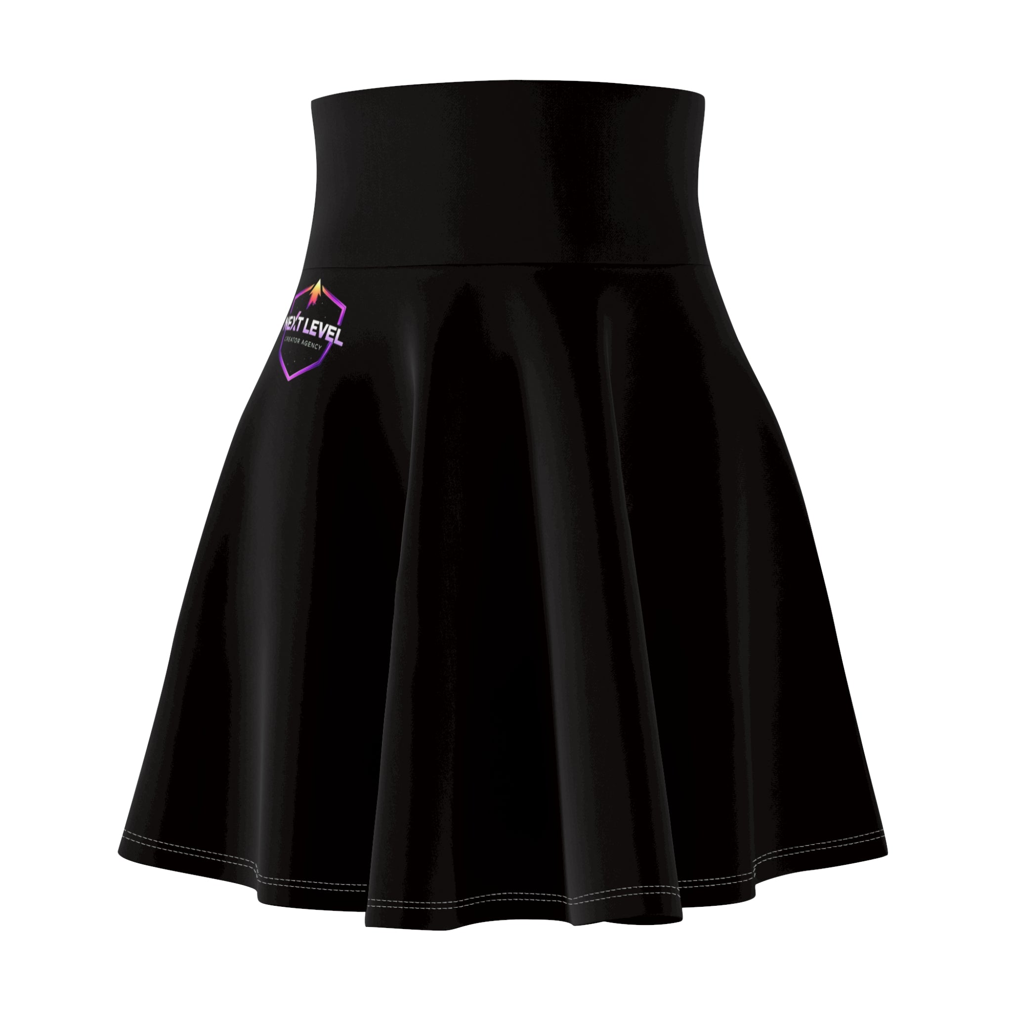 Black High-Waist Skater Skirt with Subtle Neon Logo