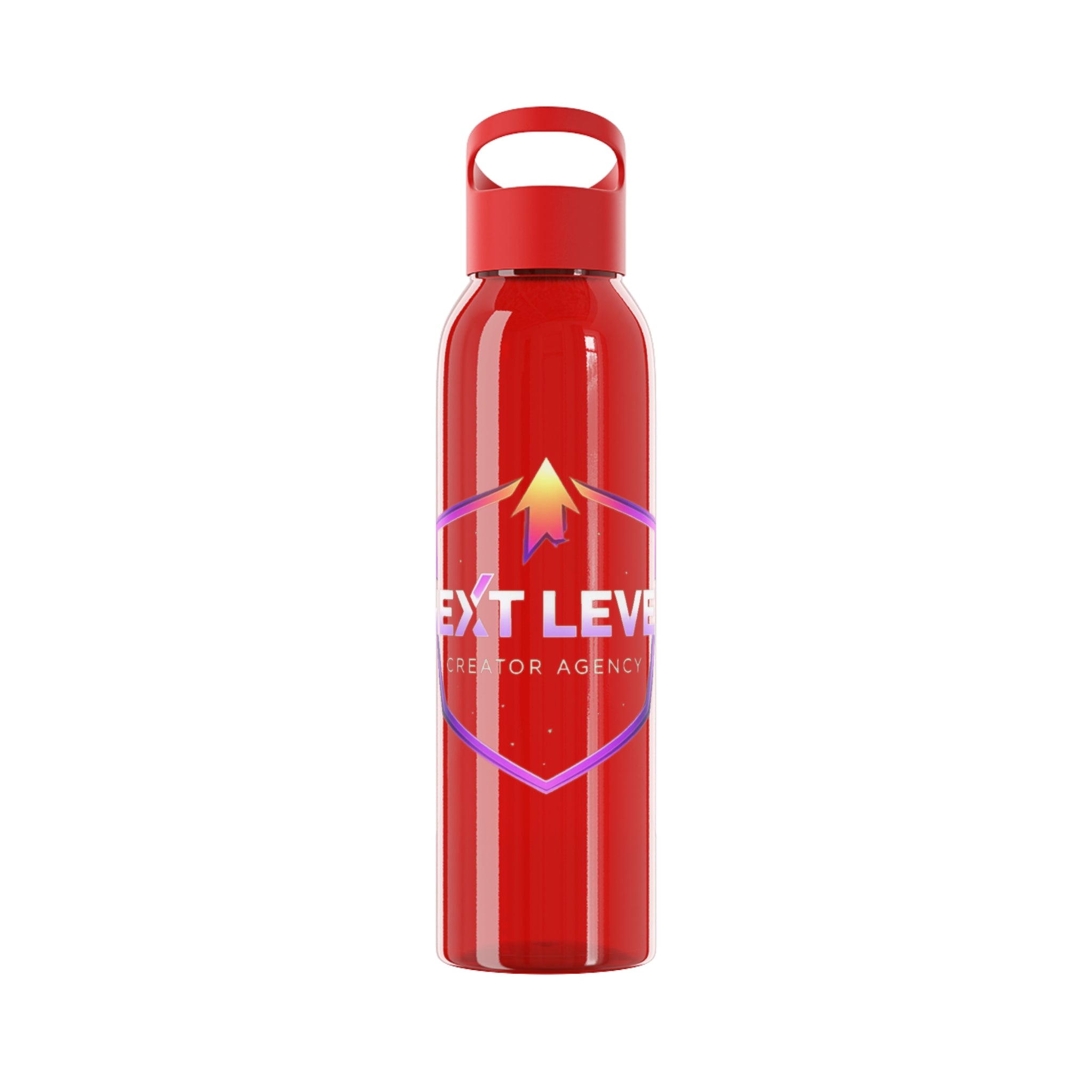 Sky Water Bottle — Clear Bottle with Gradient Arrow Logo (Next Level Creator Agency)