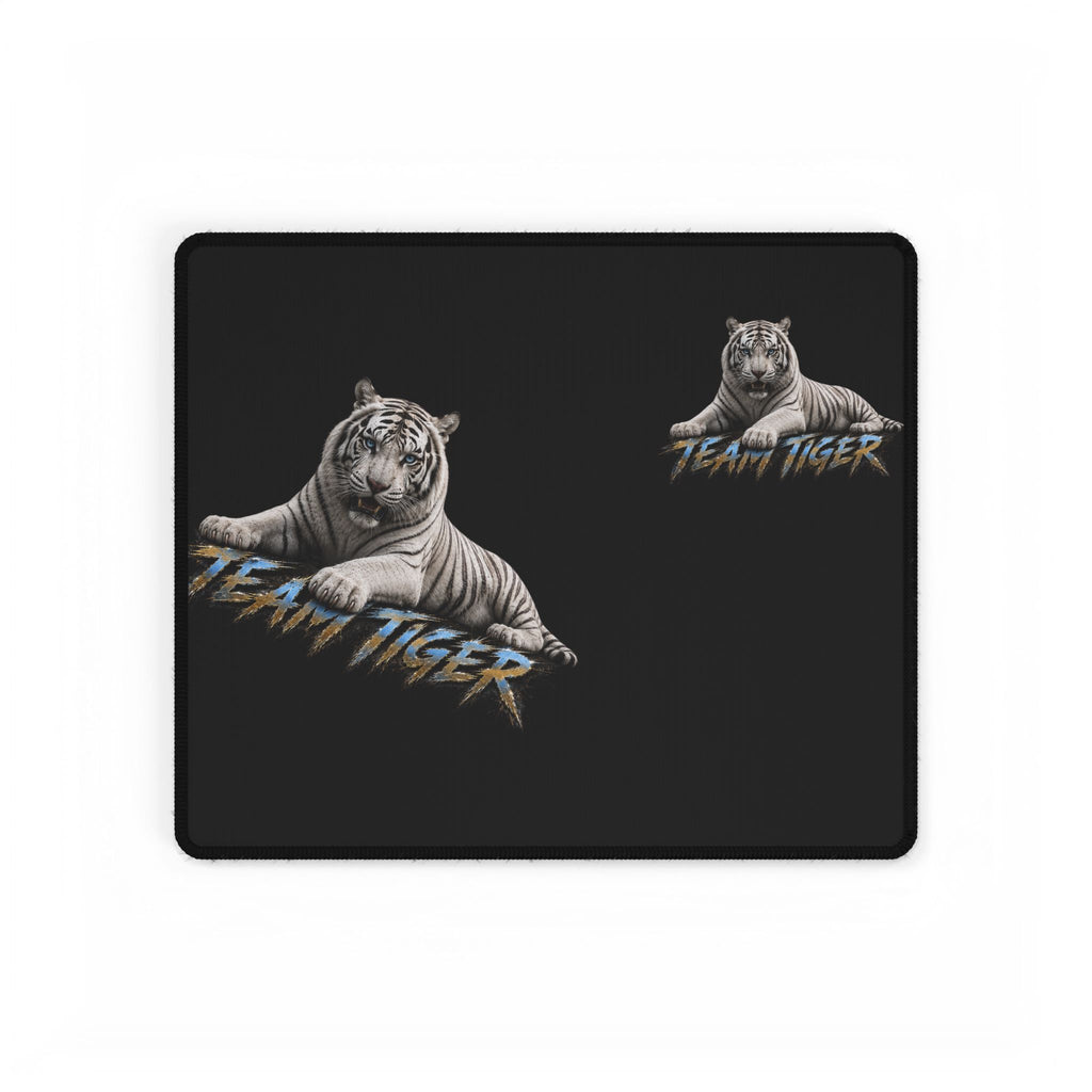 Team Tiger Desk Mat — Black Gaming Mouse Pad with White Tiger Design