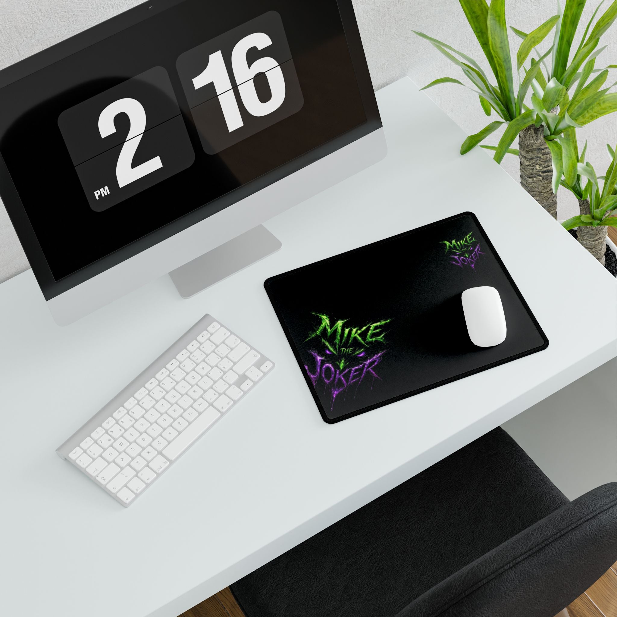 Mike the Joker Neon Desk Mat — Gamer Desk Pad with Green & Purple Graffiti